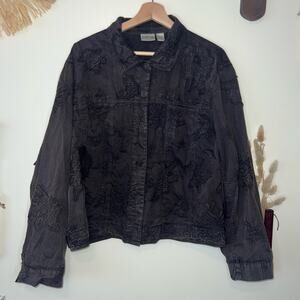 Chico Button Down Floral Textured Black/Brown Rustin Blouse Size 3
